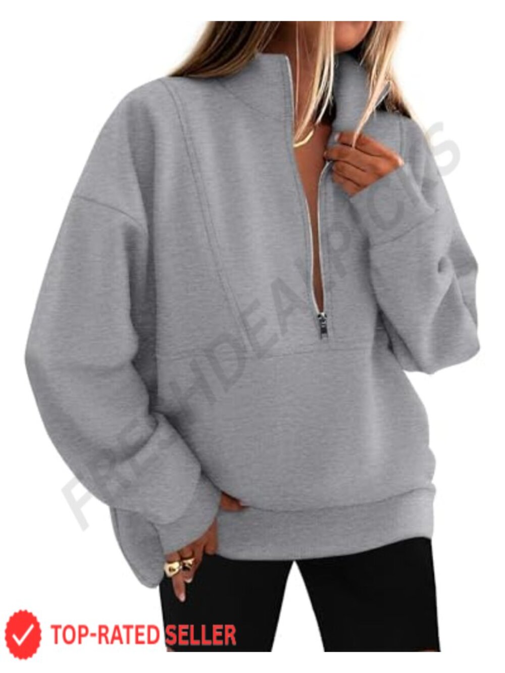 Half Zip Oversized Sweatshirt Mock Neck Drop Shoulder Pullover